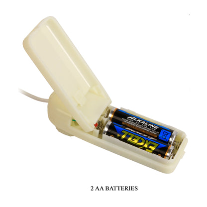 Open battery compartment showing two AA batteries inserted