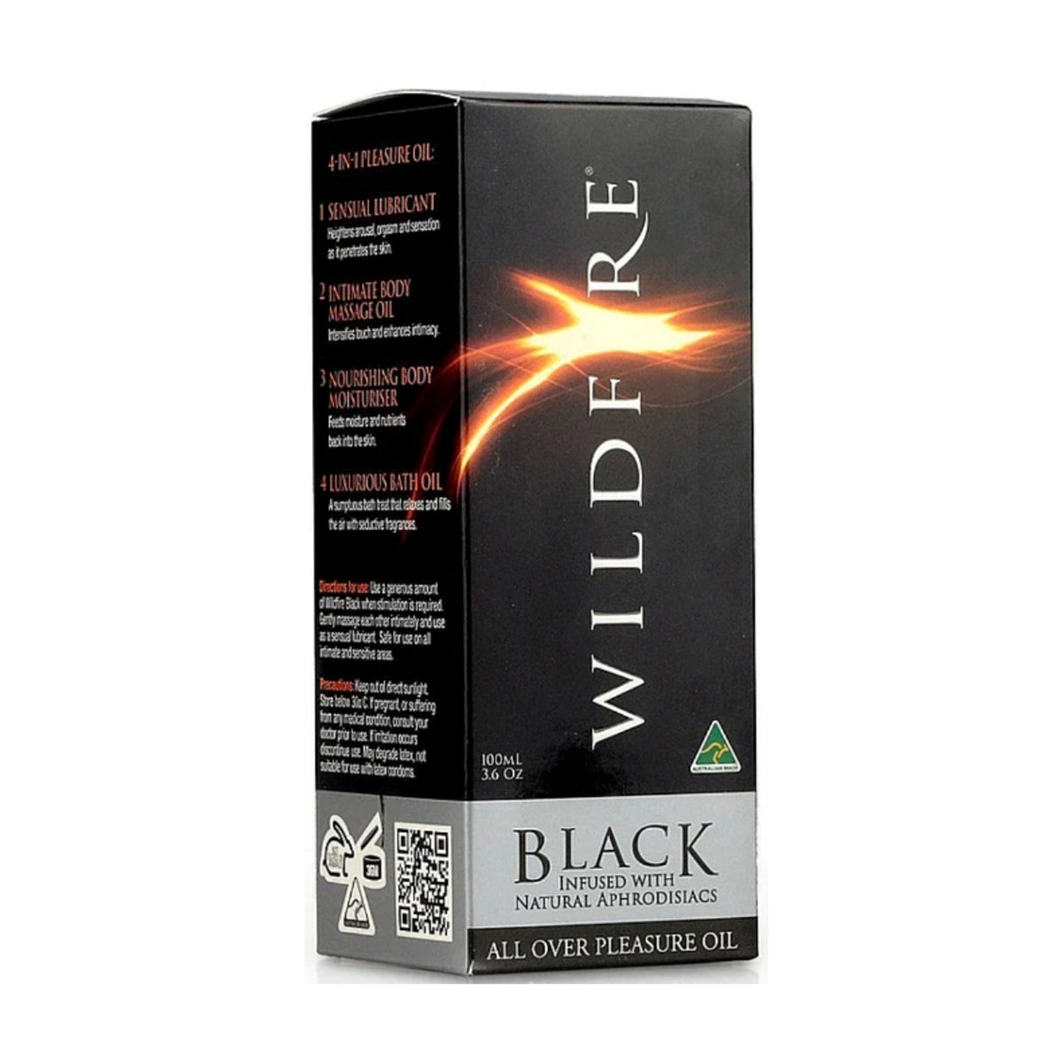 Wildfire Black 100ml All Over Pleasure Oil in retail packaging