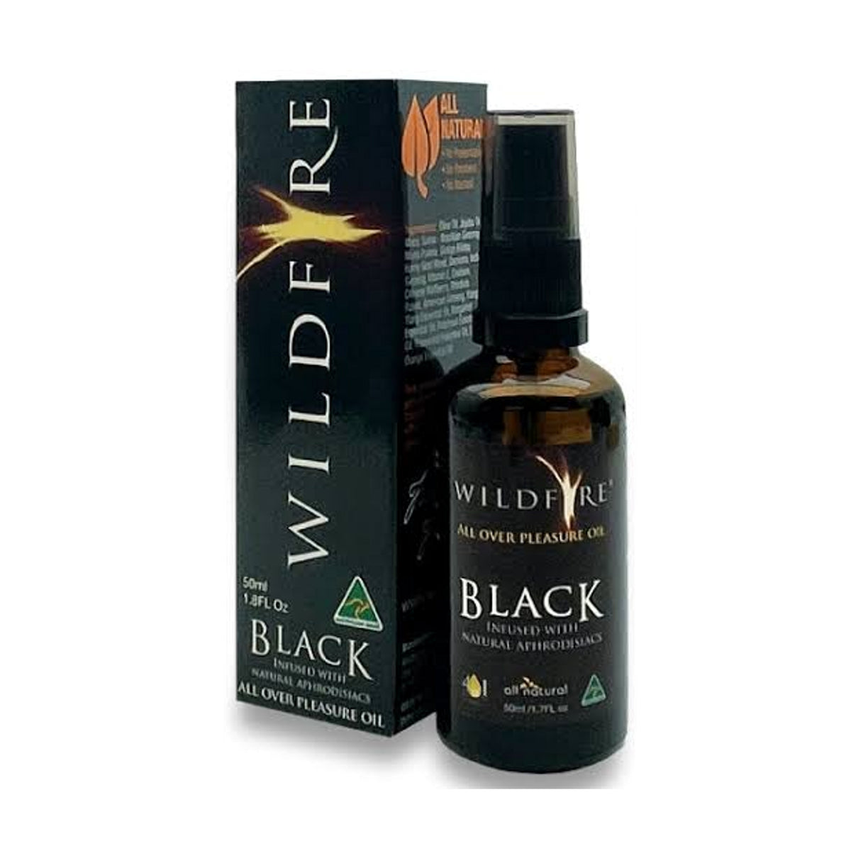 Wildfire Black 50ml All Over Pleasure Oil in retail packaging