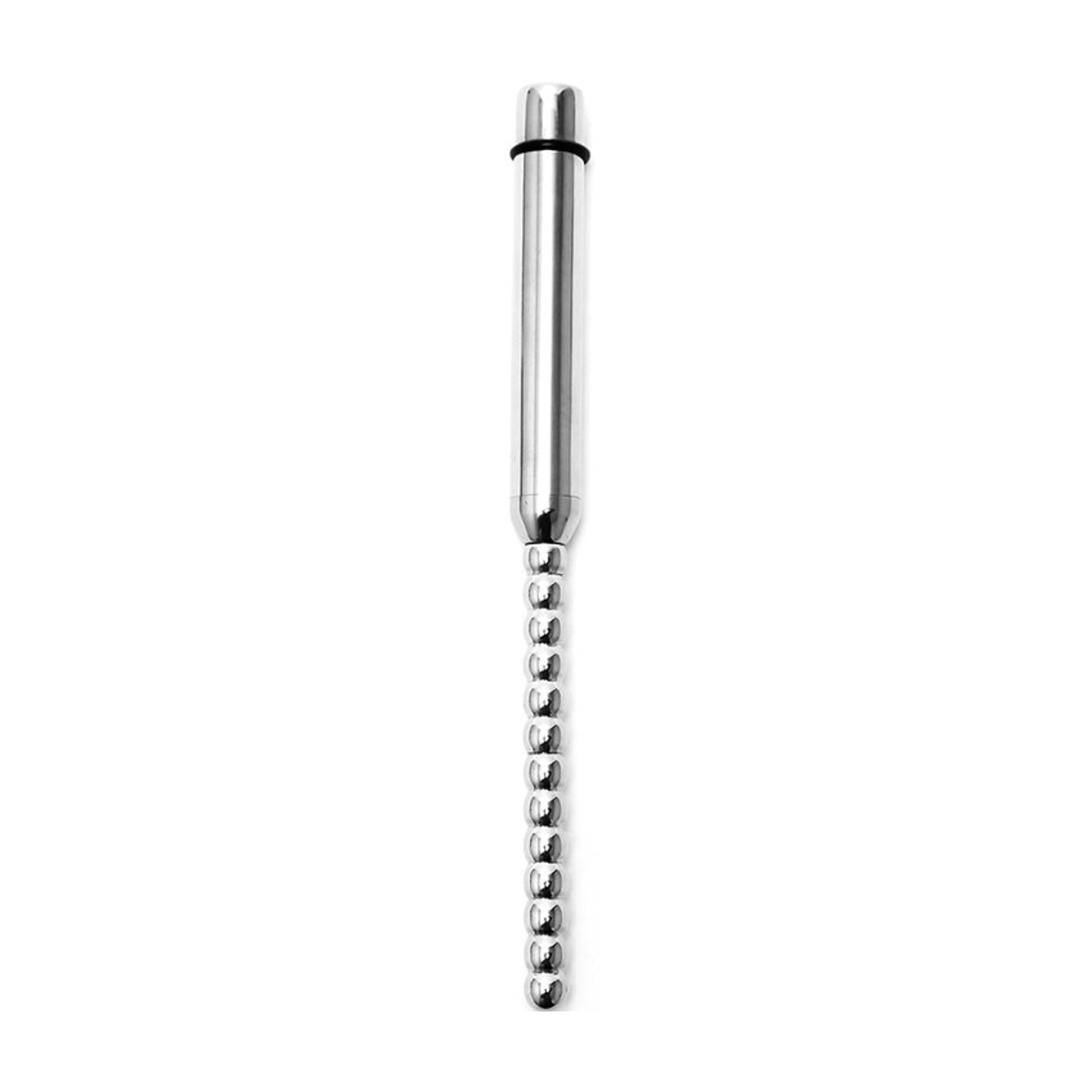 Front view of the stainless steel vibrating urethral sound with beaded shaft