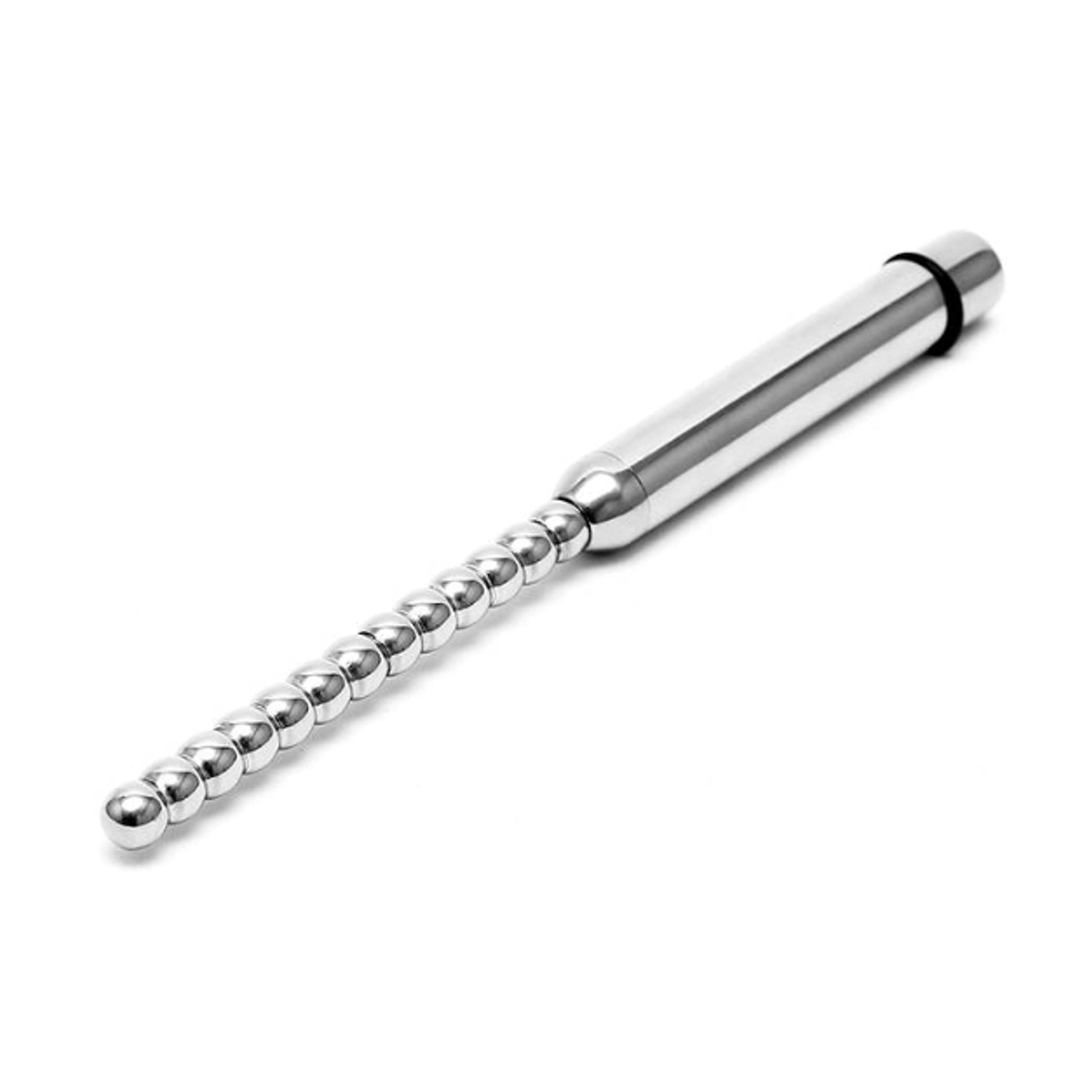 Angled view showing the polished beaded shaft and battery handle
