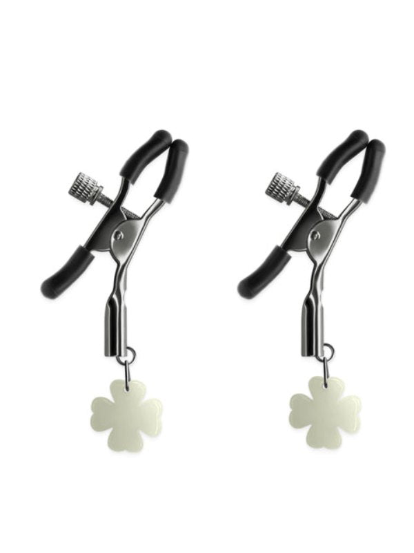 Bound Gunmetal Four Leaf Clover Glow In The Dark Nipple Clamps - Passionzone Adult Store
