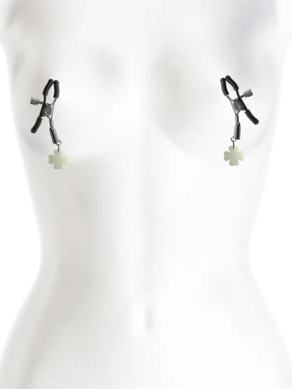 Bound Gunmetal Four Leaf Clover Glow In The Dark Nipple Clamps - Passionzone Adult Store