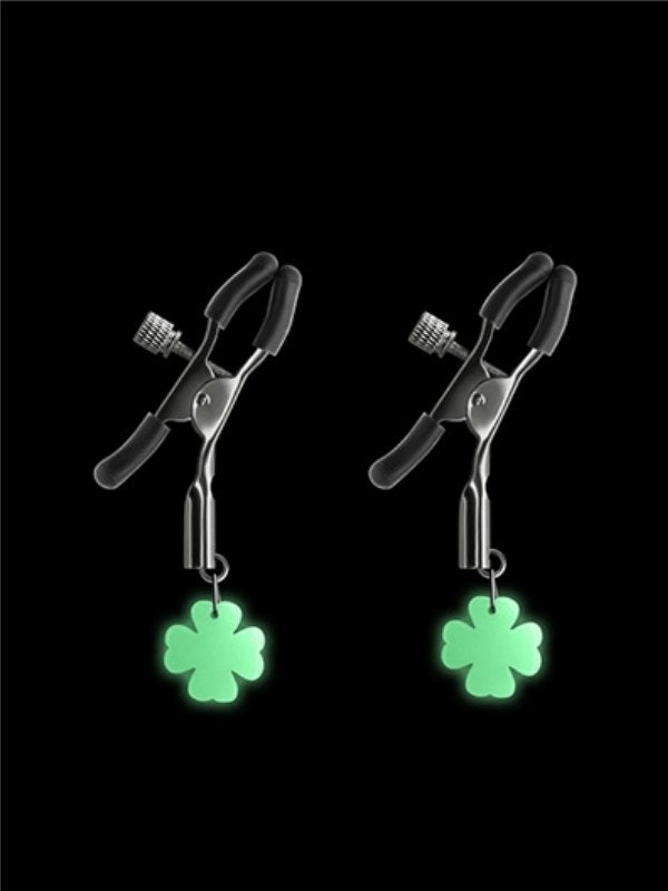 Bound Gunmetal Four Leaf Clover Glow In The Dark Nipple Clamps - Passionzone Adult Store