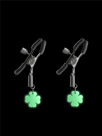 Bound Gunmetal Four Leaf Clover Glow In The Dark Nipple Clamps - Passionzone Adult Store