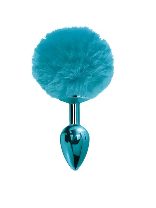 Metal Bunny Tail Anal Plug Teal Small - Passionzone Adult Store