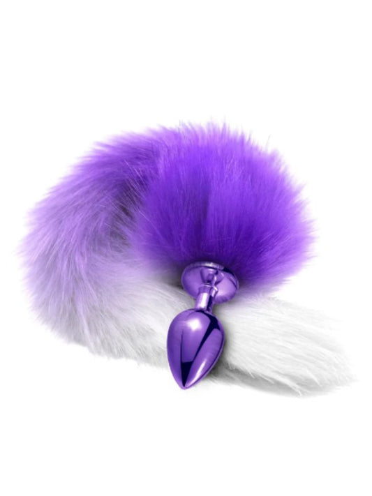 Metal Fox Tail Anal Plug Purple/White Small - Passionzone Adult Store