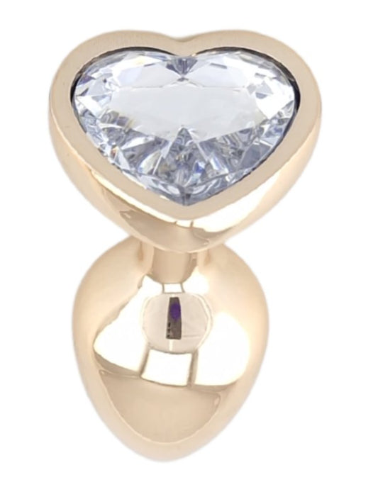 Metal Heart Anal Plug Rose Gold/Clear Small - Passionzone Adult Store