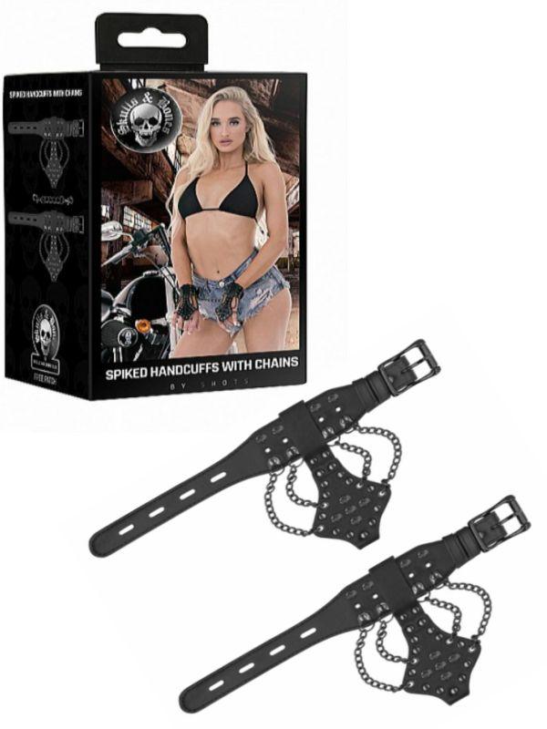 Ouch! Skulls And Bones Spiked Handcuffs With Chains - Passionzone Adult Store
