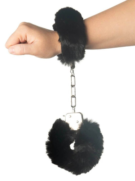 Poison Rose Fluffy Metal Hand Cuffs Black - Passionzone Adult Store