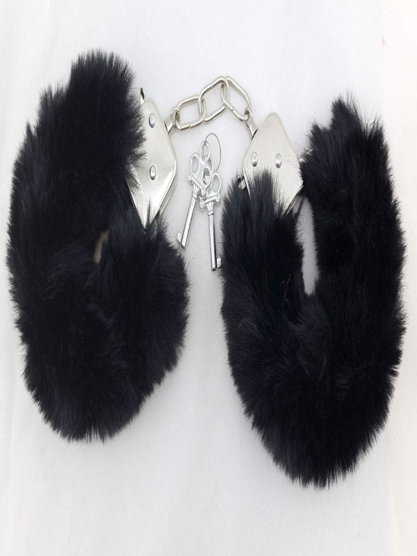 Poison Rose Fluffy Metal Hand Cuffs Black - Passionzone Adult Store