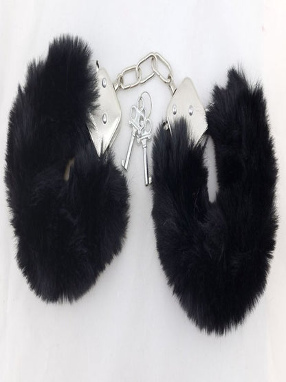 Poison Rose Fluffy Metal Hand Cuffs Black - Passionzone Adult Store