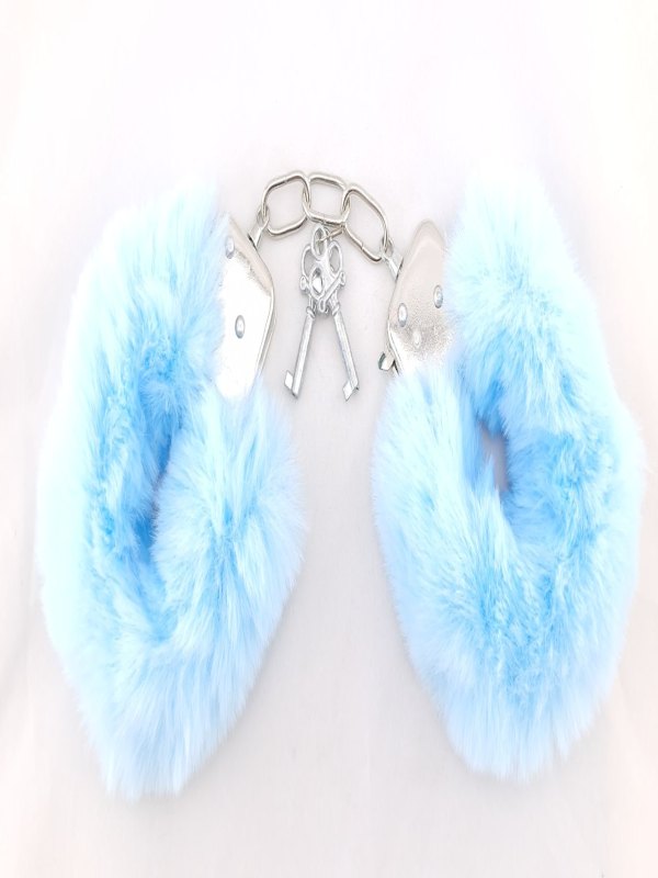 Poison Rose Fluffy Metal Hand Cuffs Sky Blue - Passionzone Adult Store