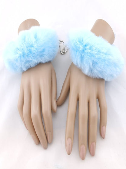 Poison Rose Fluffy Metal Hand Cuffs Sky Blue - Passionzone Adult Store