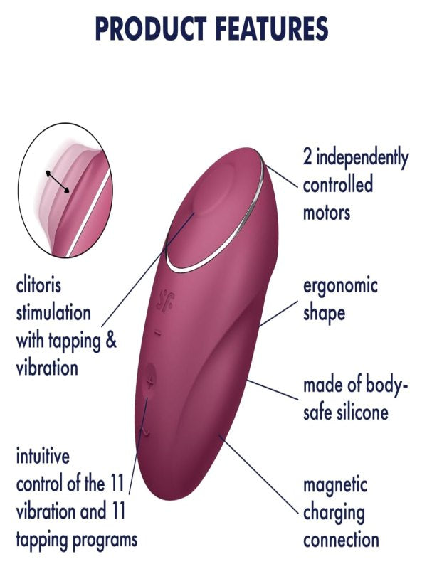 Satisfyer Tap & Climax 1 Lay On Vibrator Red - Passionzone Adult Store