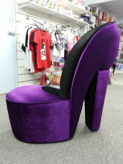 Rare Purple & Black Velvet High Heel Shoe Chair – Brand New in Box