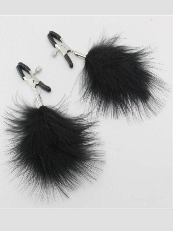 Love In Leather Feather Nipple Clamps Black - Passionzone Adult Store