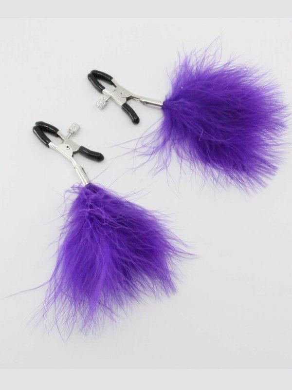 Love In Leather Feather Nipple Clamps Purple - Passionzone Adult Store
